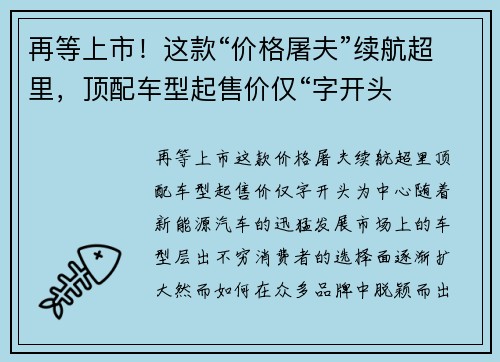 再等上市！这款“价格屠夫”续航超里，顶配车型起售价仅“字开头
